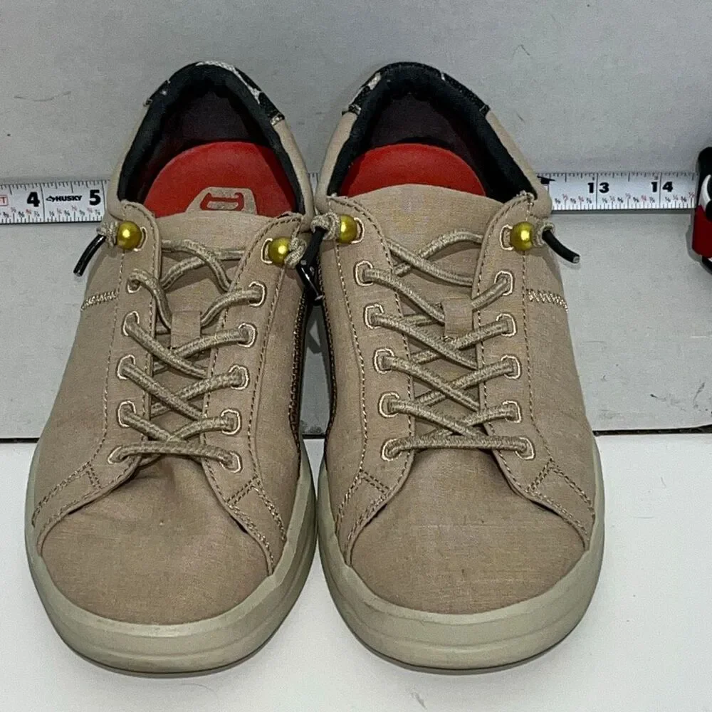 Hey Dude Womens Beige Tan Canvas Leopard Karina Classic‎ Sneaker Shoes Size 7